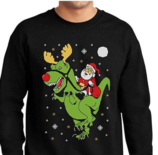 santa riding a t-rex sweatshirt